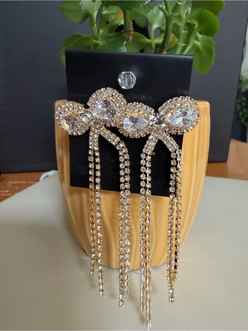 Crystal Fringe Drop Earrings - Gold Tone